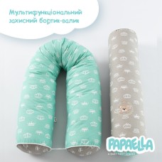 Бортик захисний мультифункціональний в ліжечко ТM PAPAELLA 60 x 15 см, 120 x 15 см корона мята/беж