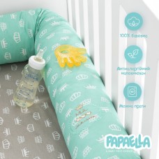 Бортик захисний мультифункціональний в ліжечко ТM PAPAELLA 60 x 15 см, 120 x 15 см корона мята/беж
