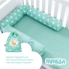 Бортик захисний мультифункціональний в ліжечко ТM PAPAELLA 60 x 15 см, 120 x 15 см зірка/горошок ментол