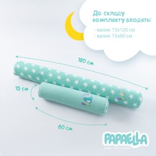Бортик захисний мультифункціональний в ліжечко ТM PAPAELLA 60 x 15 см, 120 x 15 см зірка/горошок ментол