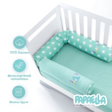Бортик захисний мультифункціональний в ліжечко ТM PAPAELLA 60 x 15 см, 120 x 15 см зірка/горошок ментол