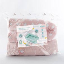 Бортик захисний мультифункціональний в ліжечко ТM PAPAELLA 60 x 15 см, 120 x 15 см зірка/горошок пудра