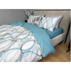 Комплект постільної білизни Бриз Turkish Cotton, двосторонній, білий з бірюзовими хвилями Комплект постільної білизни Бриз Turkish Cotton, двосторонній, білий з бірюзовими хвилями
