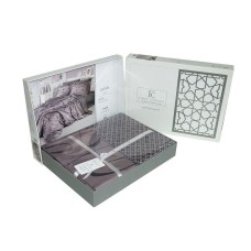 Комплект постільної білизни First Choice Mesi Quick Silver, сатин, сімейний, сірий з білими хвилями