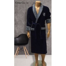 Халат чоловiчий велюр-махра розмір XL Dark-Blue ТМ Gursan
