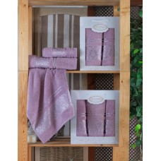 Подарунковий набір махрових рушників 2 шт., 50 x 90 см., 70 x 140 см., Damask Ornament-Leylak, ТМ Gulcan