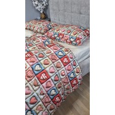 Комплект постільної білизни Кантрі Cotton 5D бежевий горошок із сердечками Комплект постільної білизни Кантрі Cotton 5D бежевий горошок із сердечками
