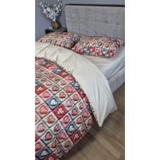 Комплект постільної білизни Кантрі Cotton 5D бежевий горошок із сердечками Комплект постільної білизни Кантрі Cotton 5D бежевий горошок із сердечками