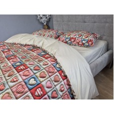 Комплект постільної білизни Кантрі Cotton 5D бежевий горошок із сердечками Комплект постільної білизни Кантрі Cotton 5D бежевий горошок із сердечками