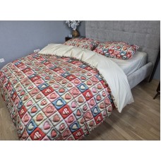 Комплект постільної білизни Кантрі Cotton 5D бежевий горошок із сердечками Комплект постільної білизни Кантрі Cotton 5D бежевий горошок із сердечками
