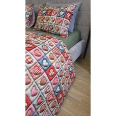 Комплект постільної білизни Кантрі Cotton 5D хакі із сердечками Комплект постільної білизни Кантрі Cotton 5D хакі із сердечками