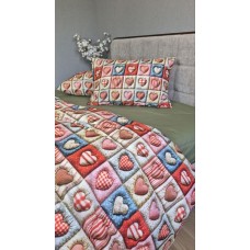 Комплект постільної білизни Кантрі Cotton 5D хакі із сердечками Комплект постільної білизни Кантрі Cotton 5D хакі із сердечками