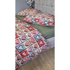 Комплект постільної білизни Кантрі Cotton 5D хакі із сердечками Комплект постільної білизни Кантрі Cotton 5D хакі із сердечками