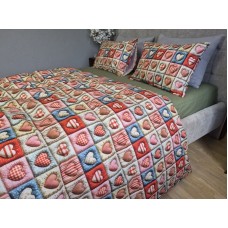 Комплект постільної білизни Кантрі Cotton 5D хакі із сердечками Комплект постільної білизни Кантрі Cotton 5D хакі із сердечками