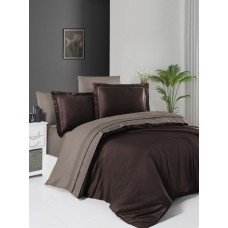 Комплект постільної білизни First Choice сатин ДЕЛЮКС DARK євро (Serenity Dark Brown - Mink)