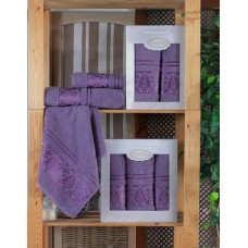 Подарунковий набір махрових рушників 2 шт., 50 x 90 см., 70 x 140 см., Damask Ornament-Violet, ТМ Gulcan