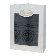 Подарунковий набір махрових рушників 2 шт., 50 x 90 см., 70 x 140 см., Damask Ornament-Dark-grey, ТМ Gulcan