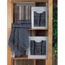 Подарунковий набір махрових рушників 2 шт., 50 x 90 см., 70 x 140 см., Damask Ornament-Dark-grey, ТМ Gulcan