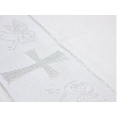 Крижма для хрещення 70 x 140 см. із срібною вишивкою ангелів, махрова, велюрова, 100% Бавовна