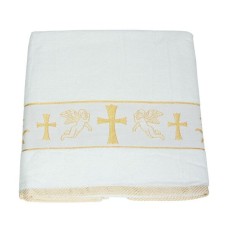 Крижма для хрещення 70 x 140 см. із золотою вишивкою ангелів, махрова, велюрова, 100% Бавовна