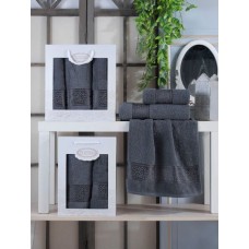 Набір із 2-х махрових рушників Gulcan Cotton Ornament dark-grey