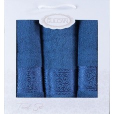 Набір з 3-х махрових рушників, 50 x 90 см x 2шт, 70 x 140 см, Cotton Ornament blue, ТМ Gulcan
