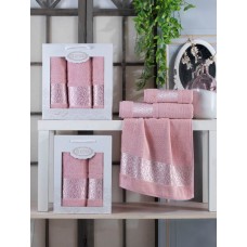 Набір із 2-х махрових рушників Gulcan Cotton Frower Ornament Pink