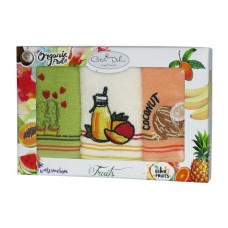Набір кухонних махрових рушників Gursan 3 шт 30x50 см, Фрукти Organic Fruits (3ka-06)