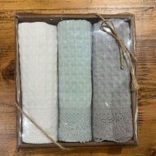 Набір вафельних рушників з гіпюром, Nilteks Waffle Gipup V1, 50 x 70 см, 3 шт
