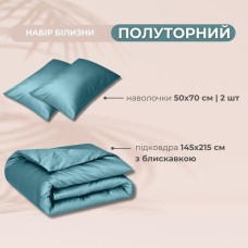 Комплект постільної білизни полуторний, підковдра 145 x 215 см та 2 наволочки 50 x 70 см, преміум сатин, м’ята, ТМ IDEIA