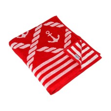 Рушник пляжний махра-велюр 100 x 150 см, JYD-030 якір на червоному, ТМ Parisa Home