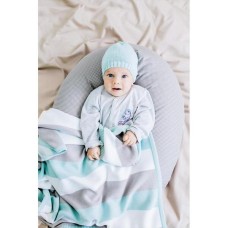 Плед в’язаний та шапочка смуга ТM PAPAELLA 70 x 90 см блакитний