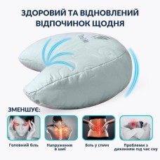 Подушка Balance ергономічна 46 x 24 x 10 см. для шиї, голови та спини, зелена з вишивкою, ТМ IDEIA