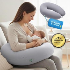 U-подібна подушка для вагітних та годування SeiDesign 30 x 190 см, трикотаж, гіпоалергенна, бавовняна наволочка на блискавці, сіро-бежева
