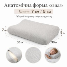 Подушка ортопедична дитяча Baby Хвиля PAPAELLA, 50x30x7/5 см, з ефектом пам’яті, з наволочкою