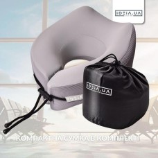 Дорожня подушка рогалик TRAVEL IDEIA, 27 x 26 x 17 см, з ефектом пам’яті та охолоджуючим трикотажем, сіра, ТМ IDEIA