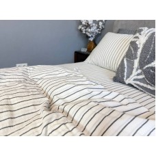 Постільна білизна Magic Washed Cotton, варена бавовна в тонку чорну смужку