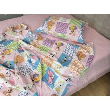 Комплект постільної білизни Звірята/рожевий, Turkish flannel Комплект постільної білизни Звірята/рожевий, Turkish flannel